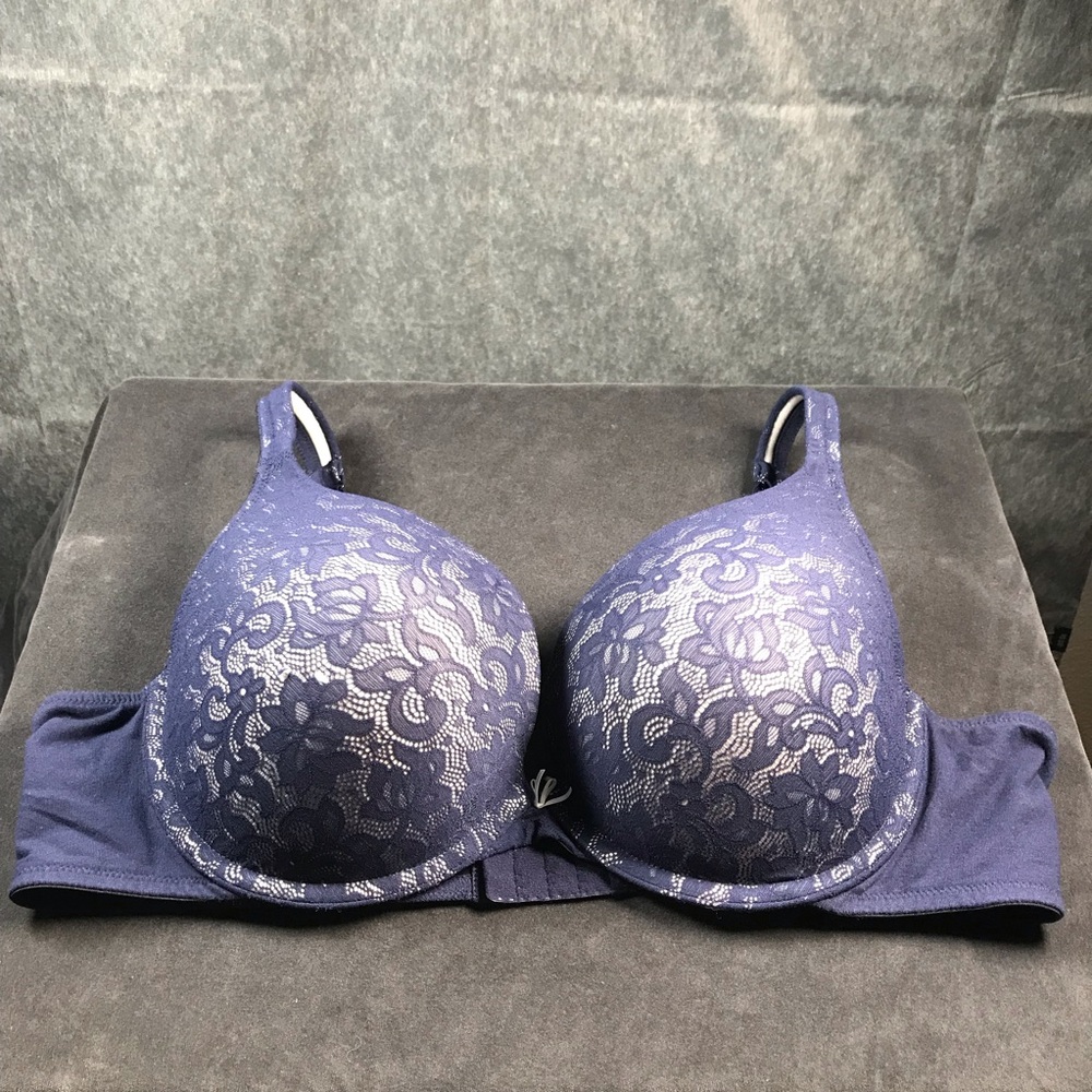Cacique Lace Overlay Bra Blue RN118641 Snag Flaw 44C